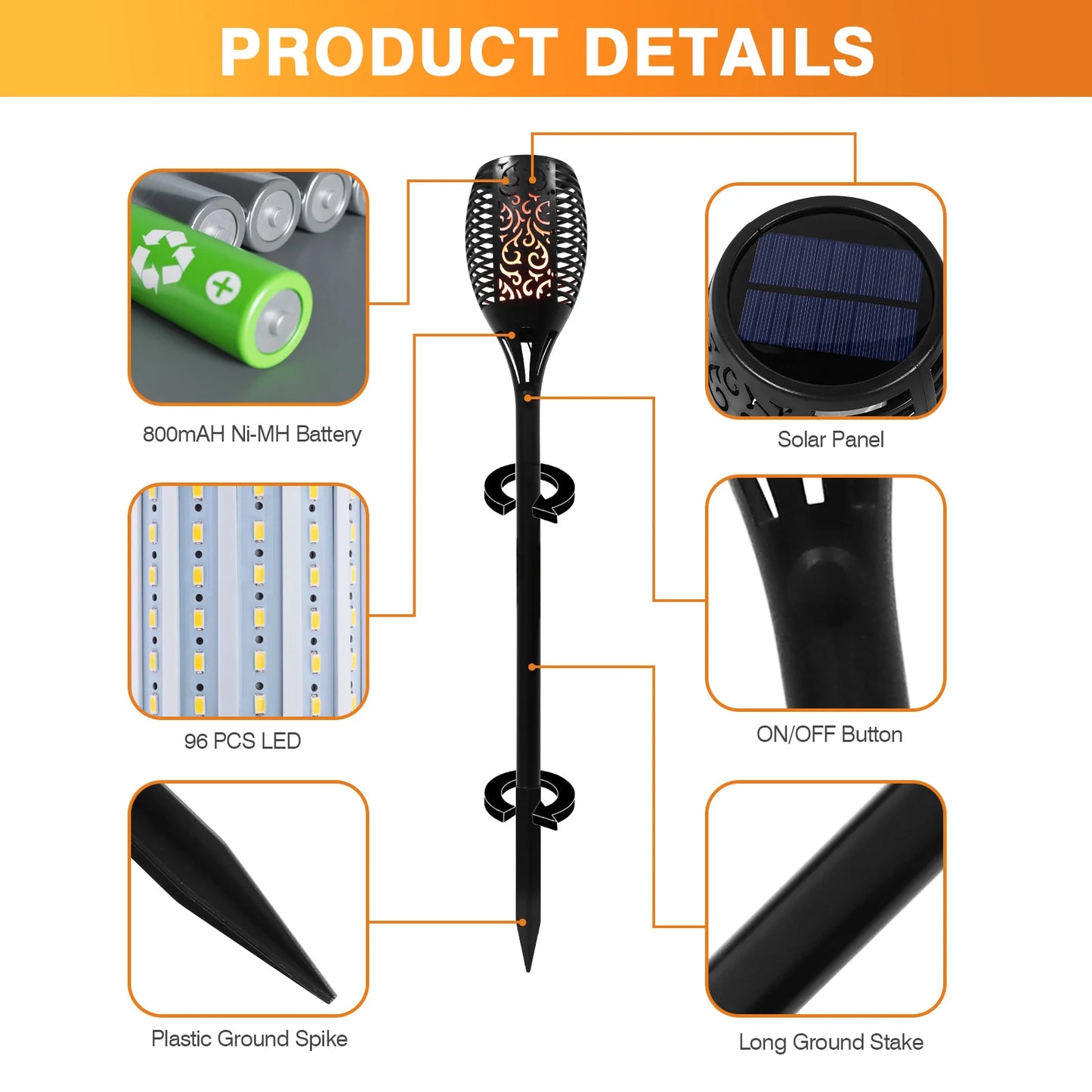 Solar Flame Torch Lights Outdoor LED - Waterproof