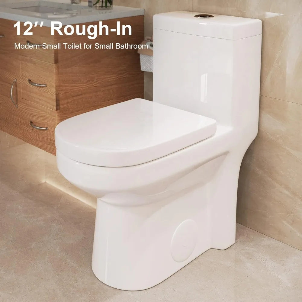 Compact One-Piece Toilet with Dual Flush System