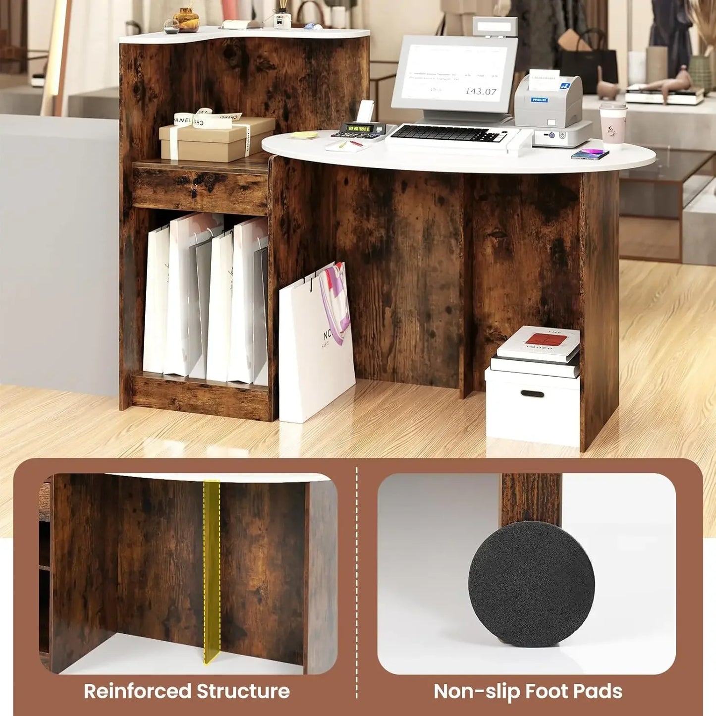 Reception Desk with Lockable Drawer and  Adjustable Shelf
