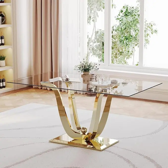 Modern Rectangular Tempered Glass Dining Table