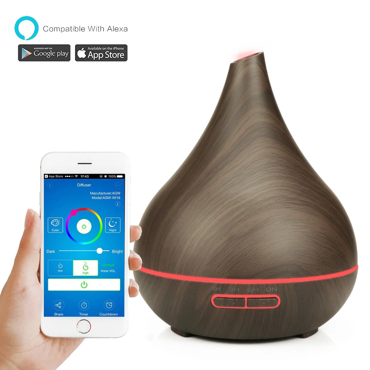 Smart WiFi Wooden Essential Oil Diffuser