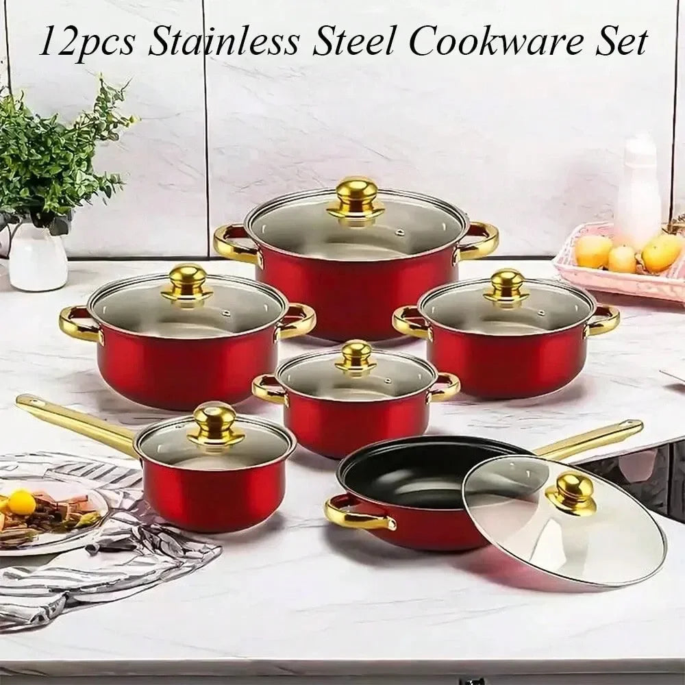 Nonstick Pots And Pans with Glass Cover Cookware Set