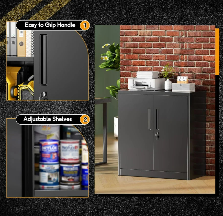 Lockable Rolling Metal Garage Cabinets with 2 Doors and 4 Adjustable Shelves and Wheels
