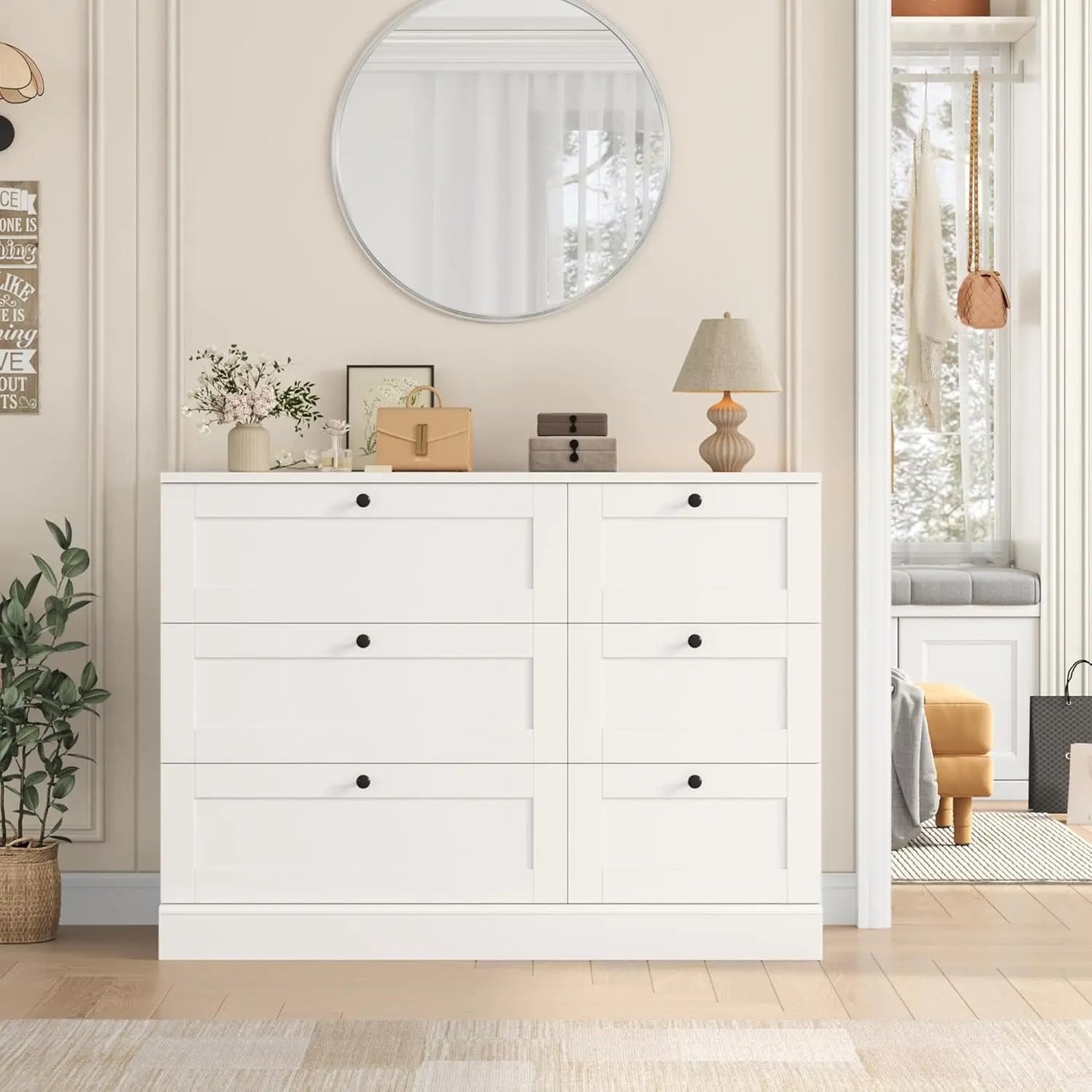 White Wood Wide Chest Dresser