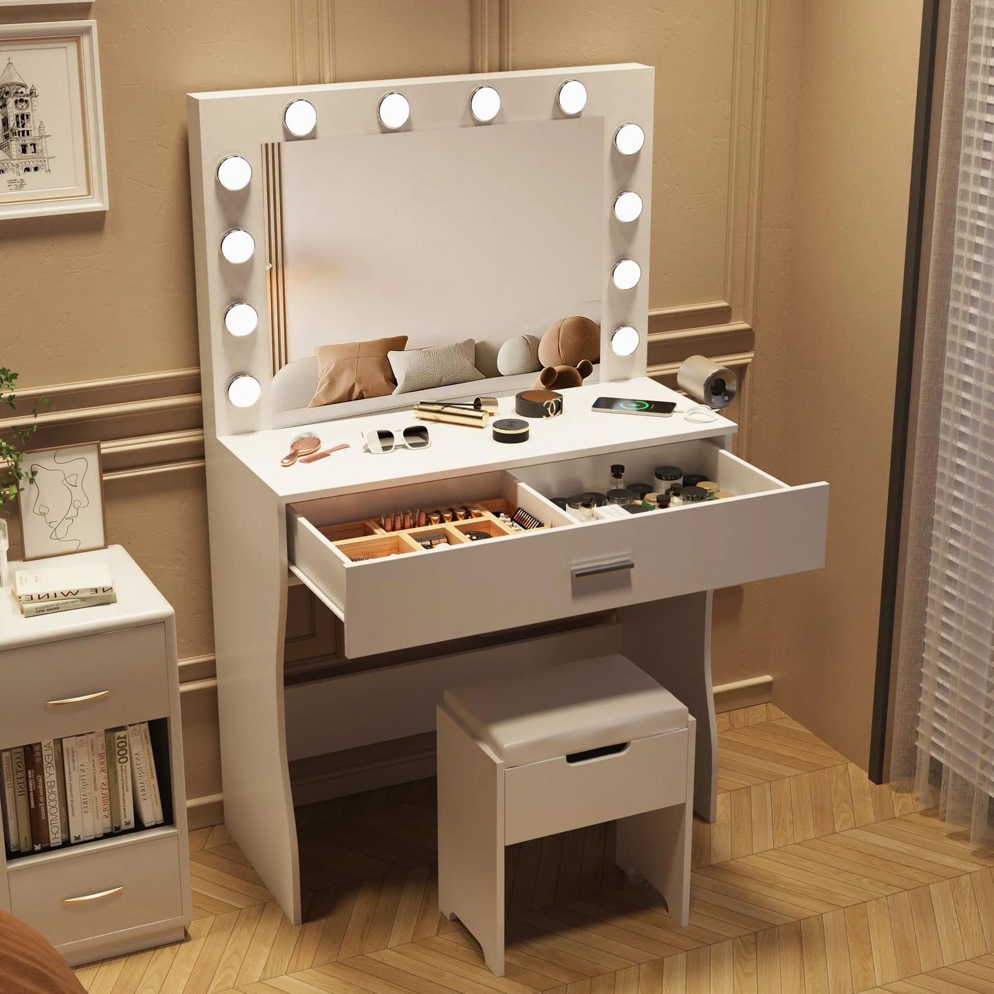 Teen Make-Up Vanity Desk with Lights Mirror Set