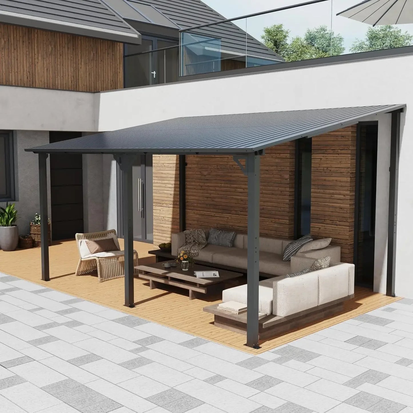 Hard Top Lean to Gazebo Pergola with Roof