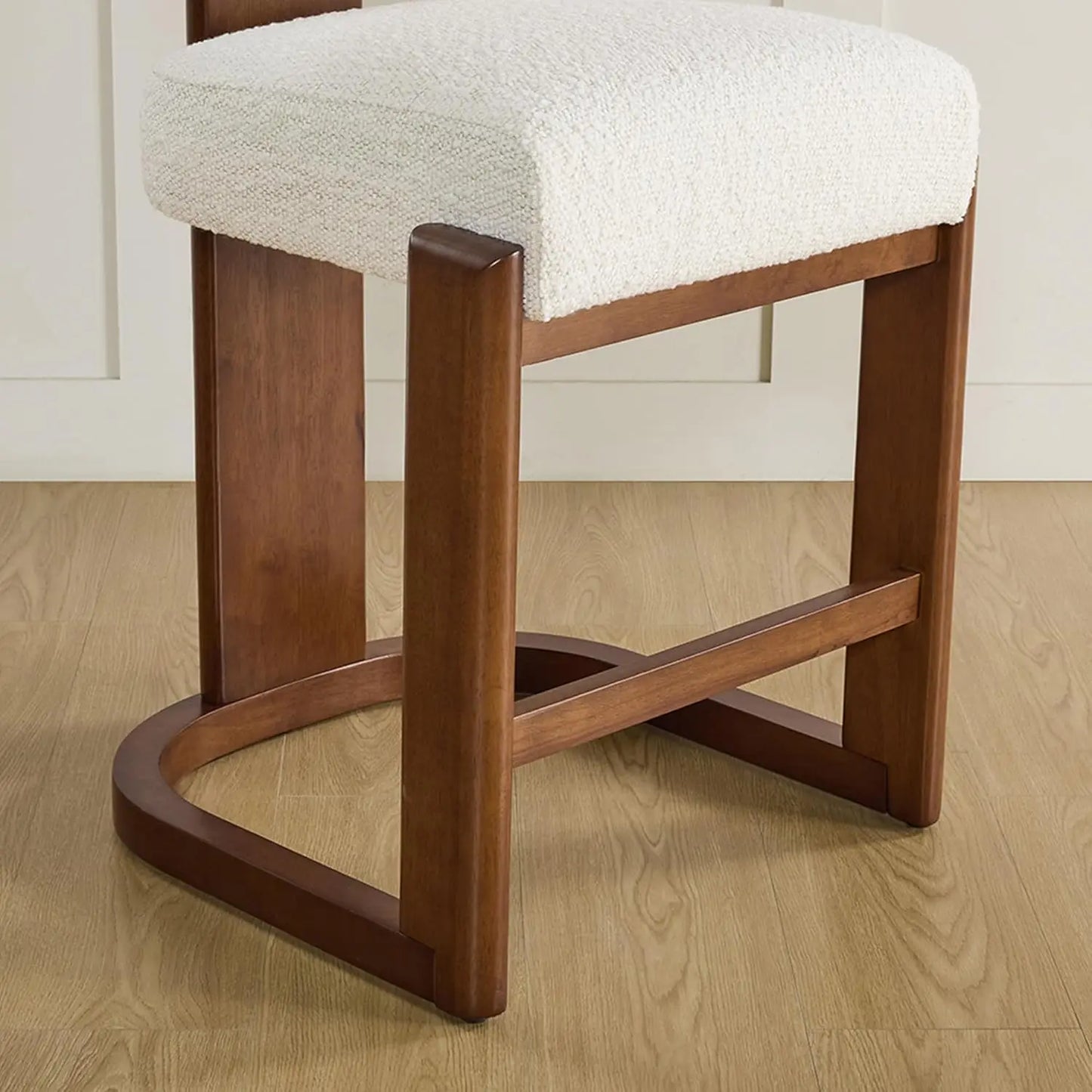 Upholstered Bar Stools with Backs & Wood Legs for Kitchen Island Dining Room