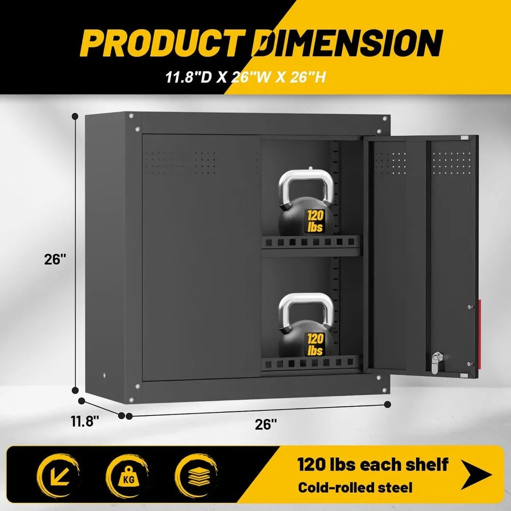 Wall Mounted Garage Storage Cabinet with Lock and Handle