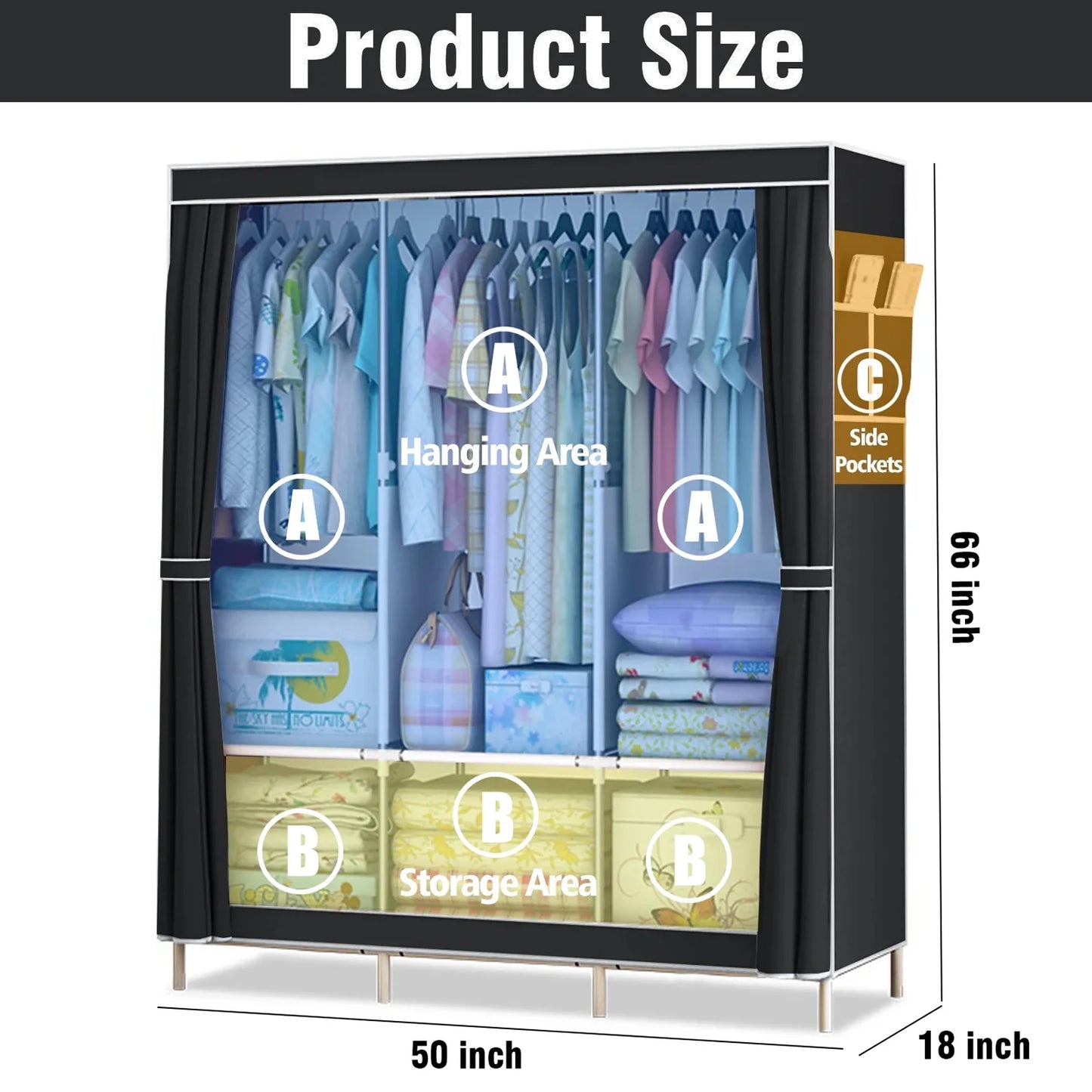 Portable Closet Wardrobe Storage Organizer Rack