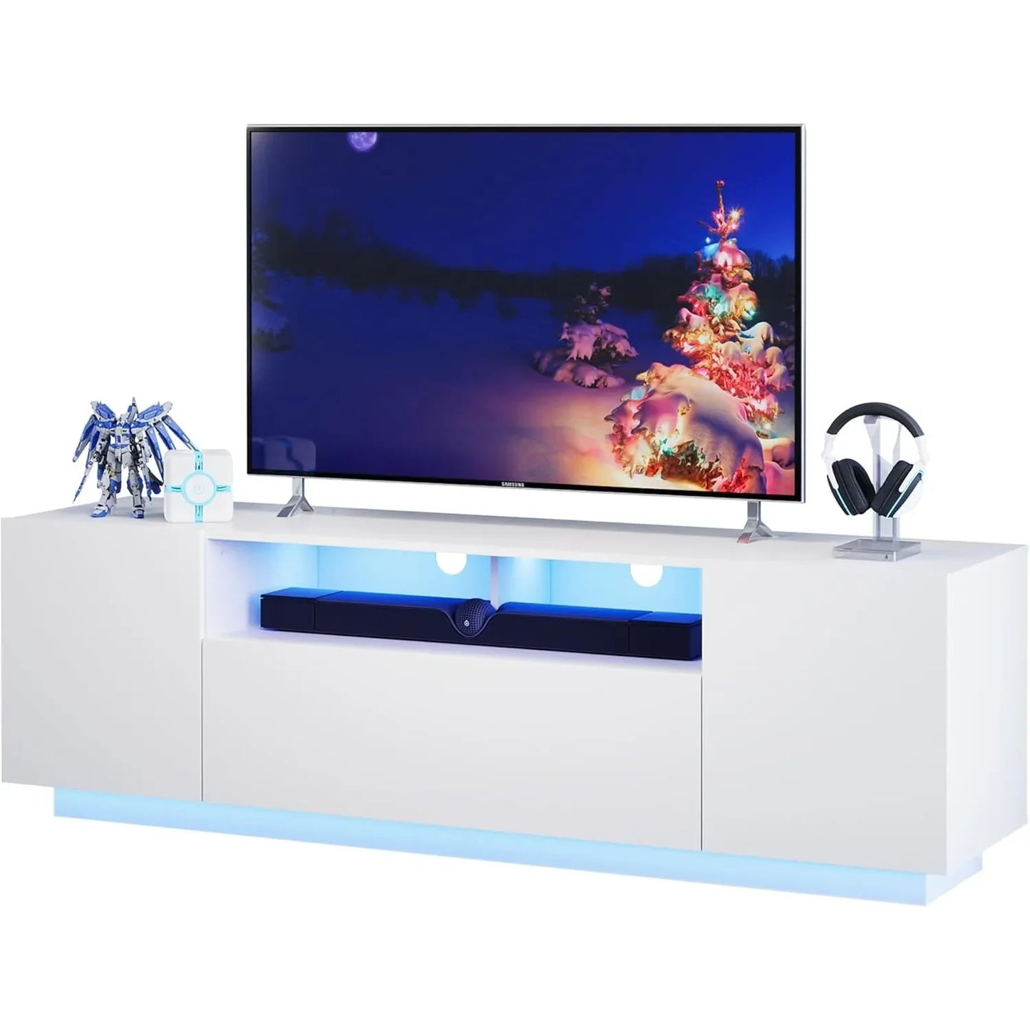 Modern Entertainment Center TV Stand with LED Lights & Large Storage Cabinet