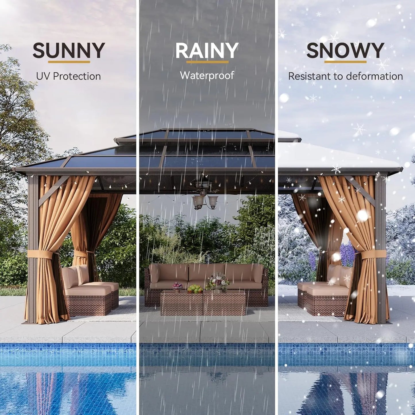 Hardtop Metal Double Polycarbonate Roof Gazebo