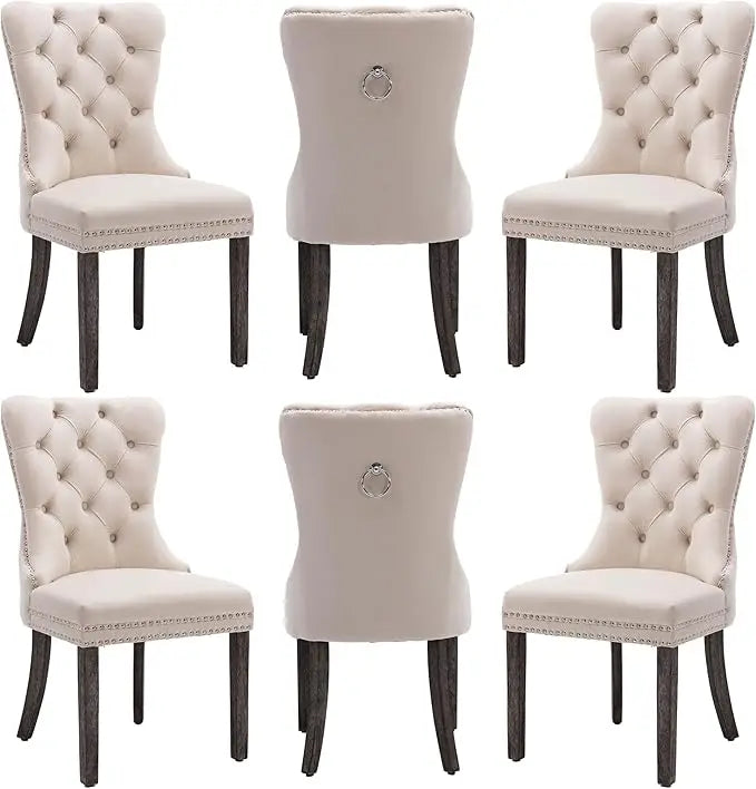 Luxury Velvet Dining Chairs with Wood Legs and Pull Ring