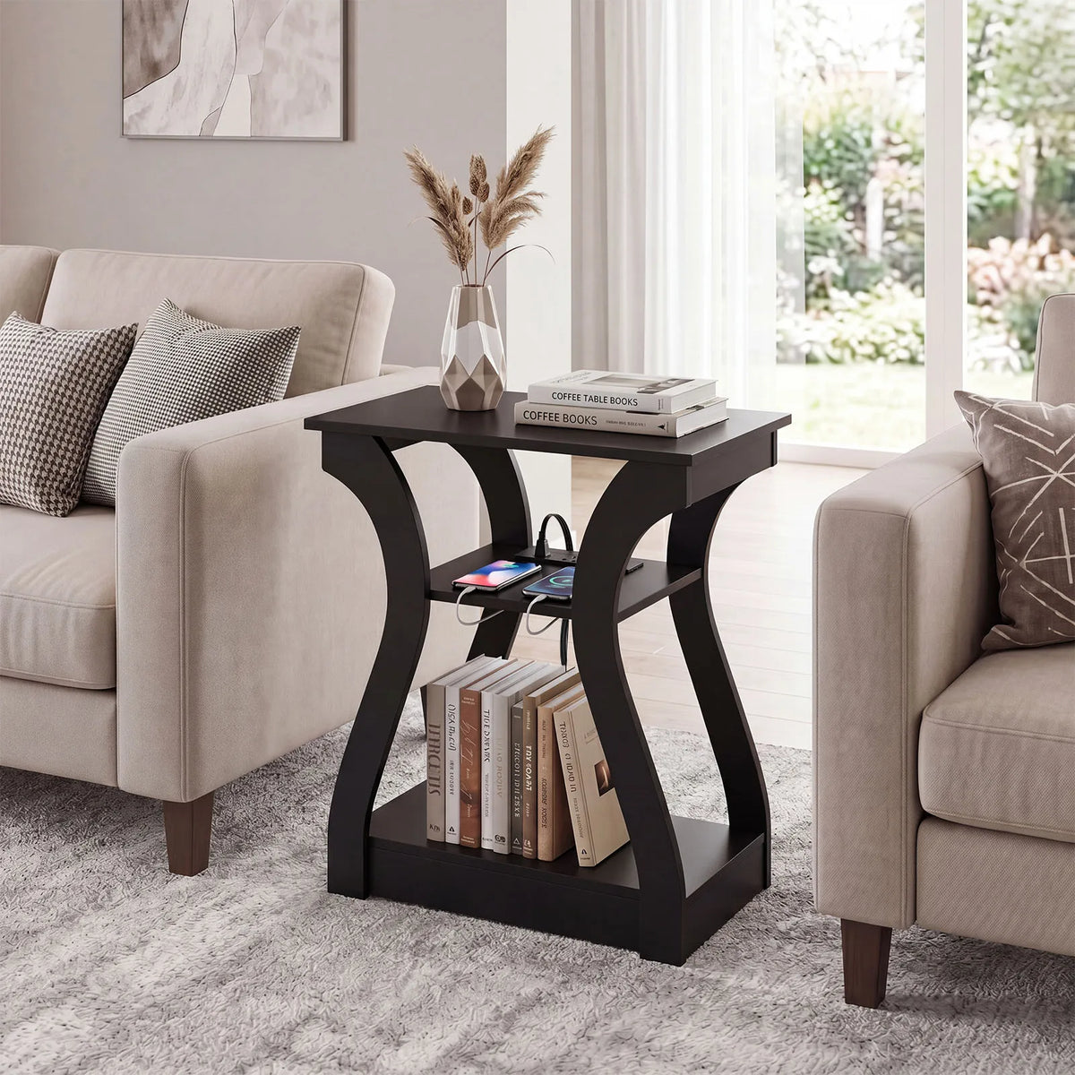 Charging Station Side Table Storage Display Nightstand Bedside