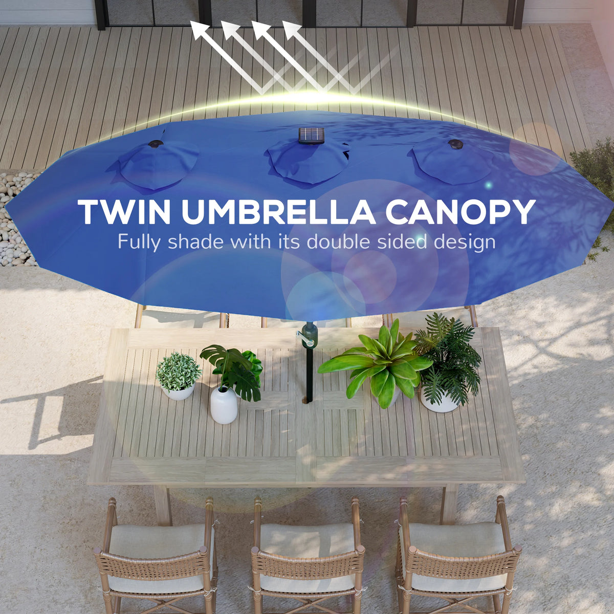 Double-Sided Patio Umbrella with LED Solar Light, Tilt
