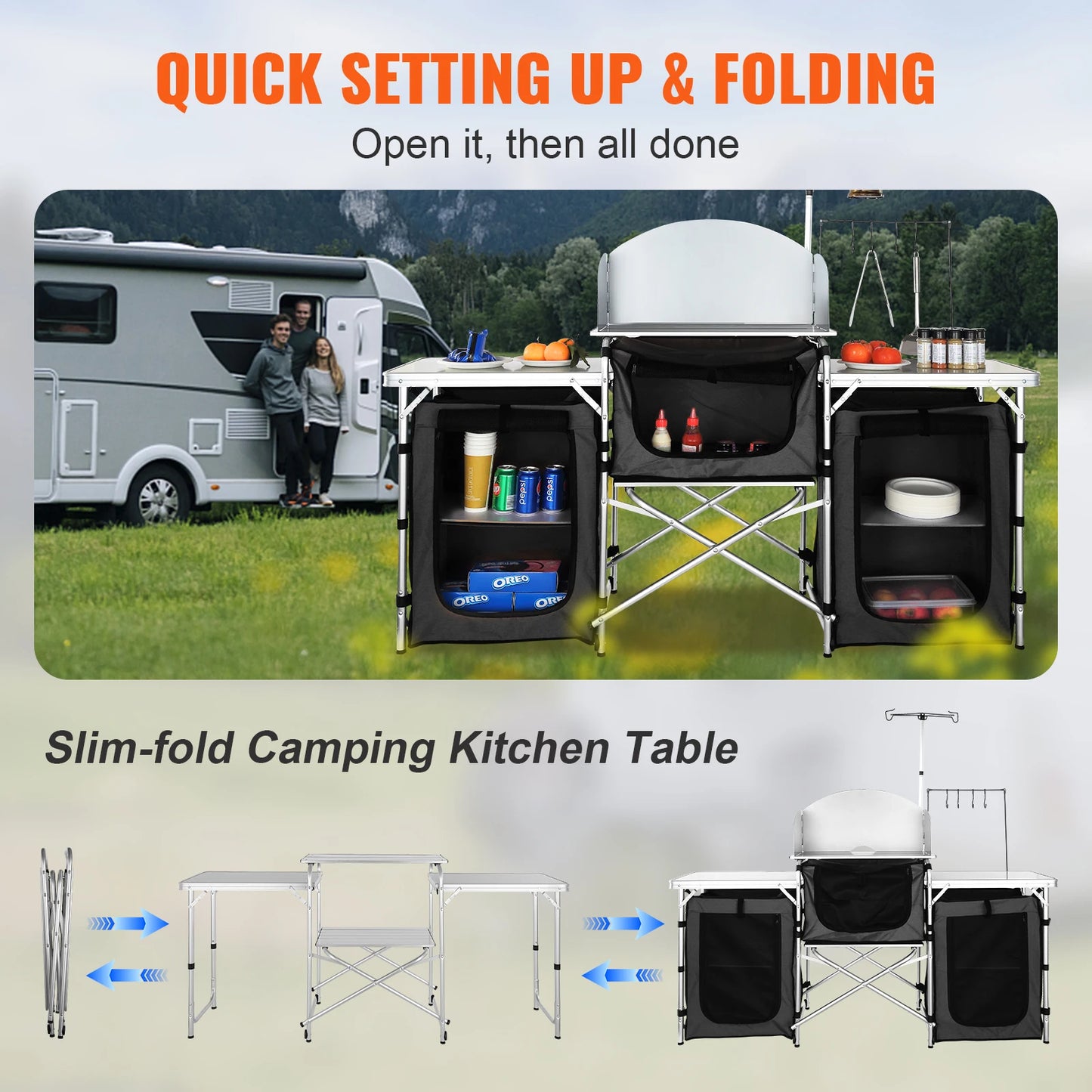 Outdoor Table Cabinet Foldable Cooking Storage Rack