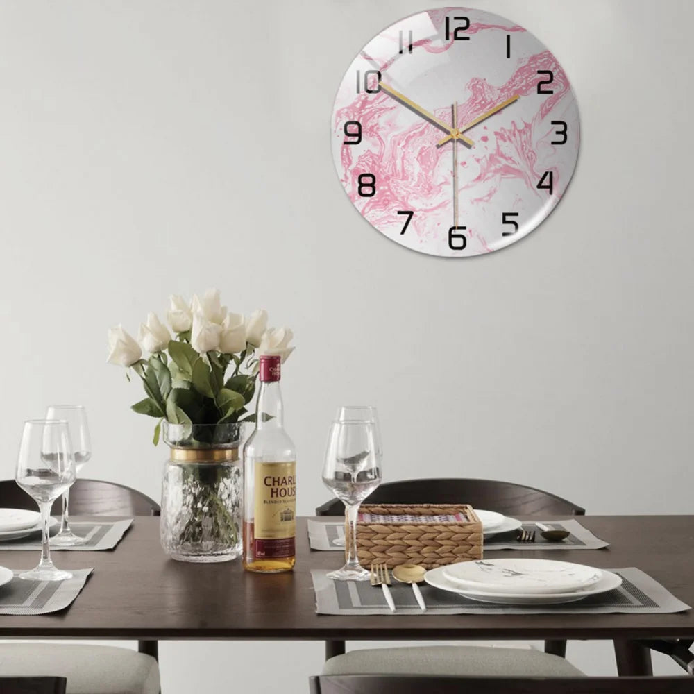 Luxury 3D Acrylic Marble Pattern Wall Adhesive Clock