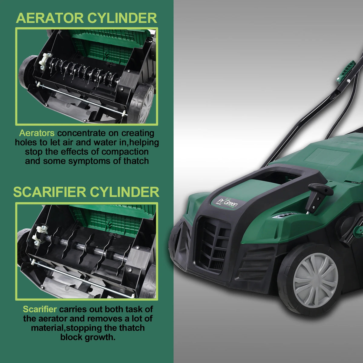 2-in-1 Garden Scarifier Powerful Electric Lawn Dethatcher Mower