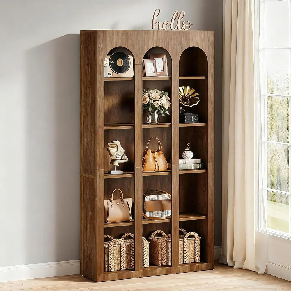 Mid Century Modern Arched Bookcase with Open Shelves