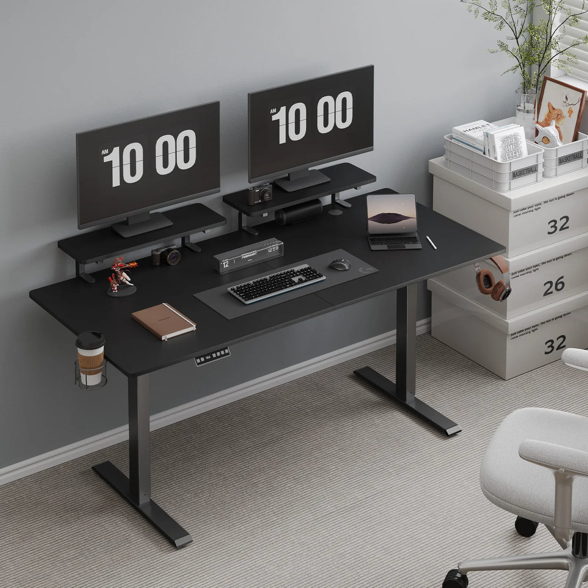 Standing Desk w/2 Adjustable Monitor Shelves