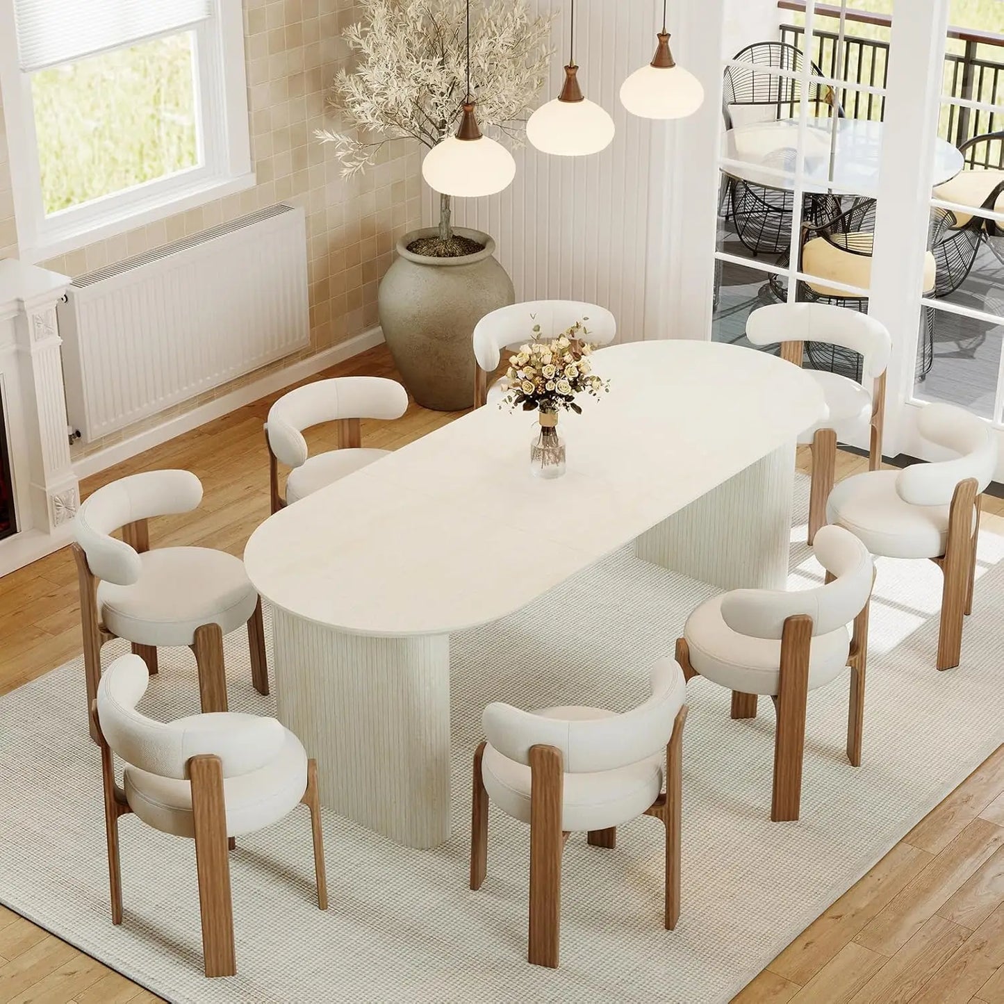 Curved Fluted Base Extendable Oval Dining Table