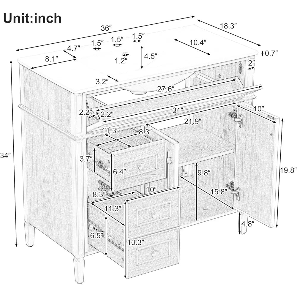 Bathroom Vanity with Sink Ample Storage Solid Wood Cabinet