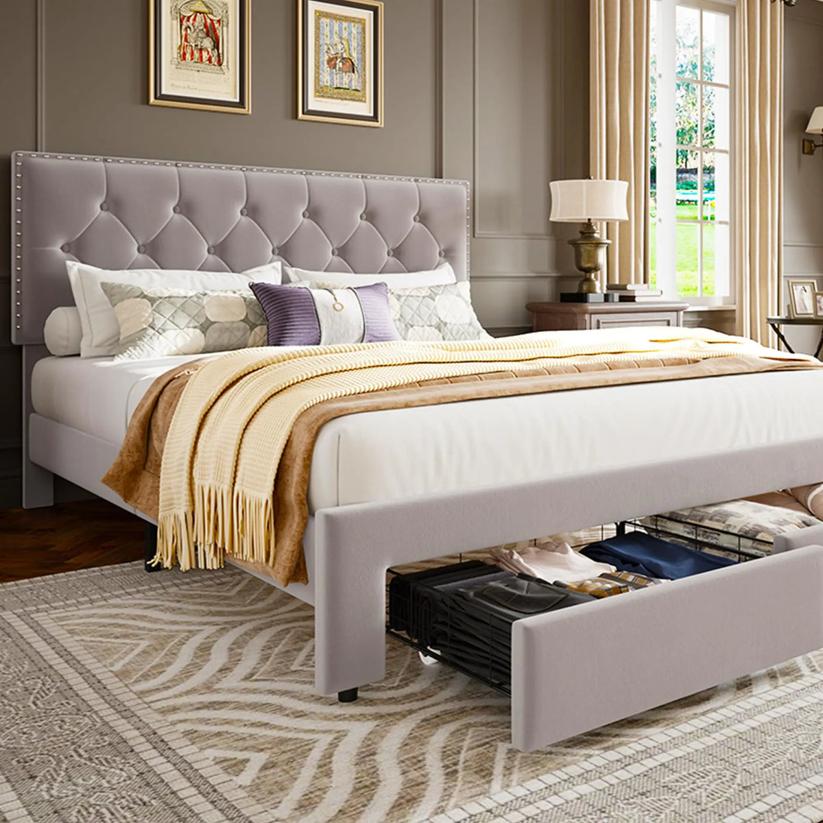 Vintage Velvet Headboard Bed Frame