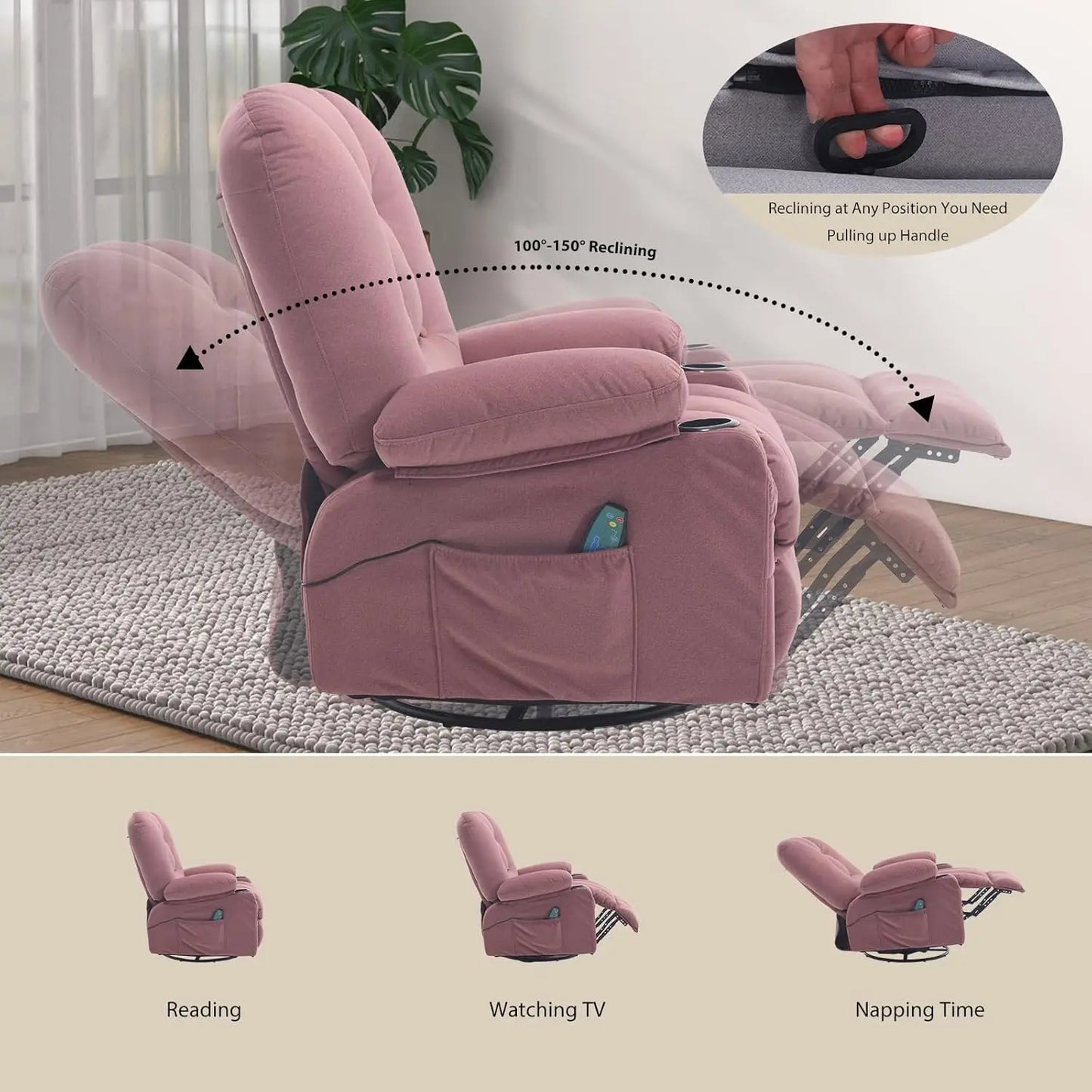 Rocker Swivel Recliner Chair with Massage Heat