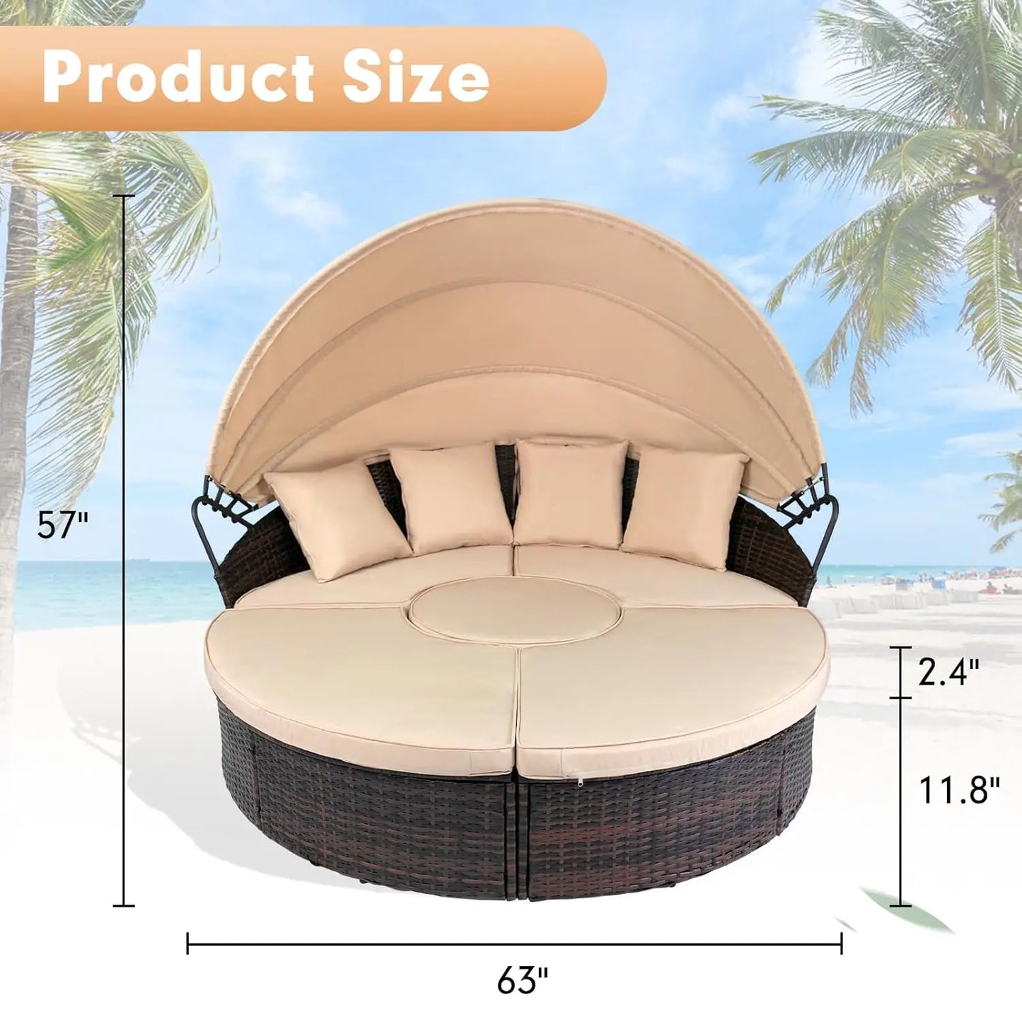 Round Retractable Canopy Daybed