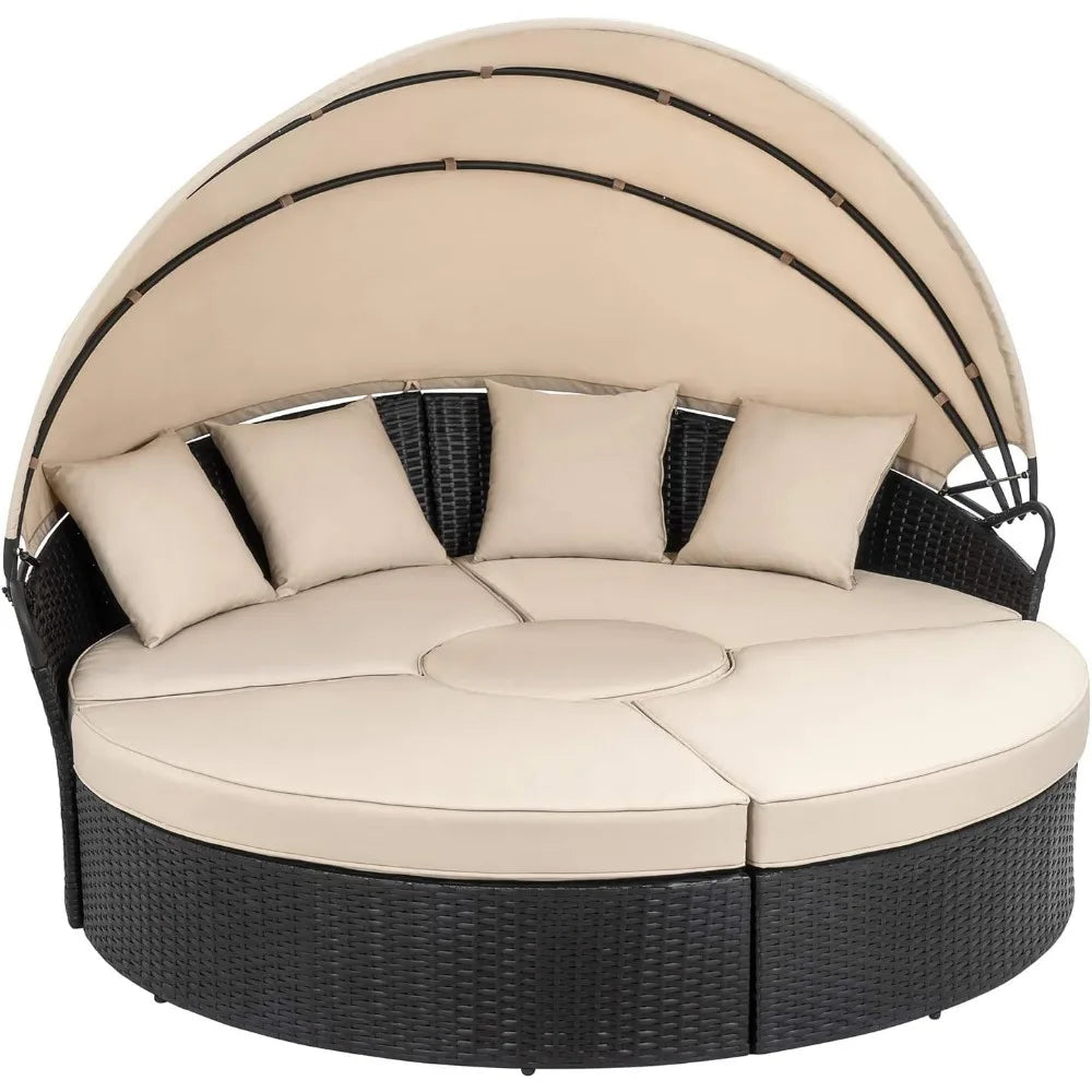 Patio Furniture Round Daybed with Retractable Canopy