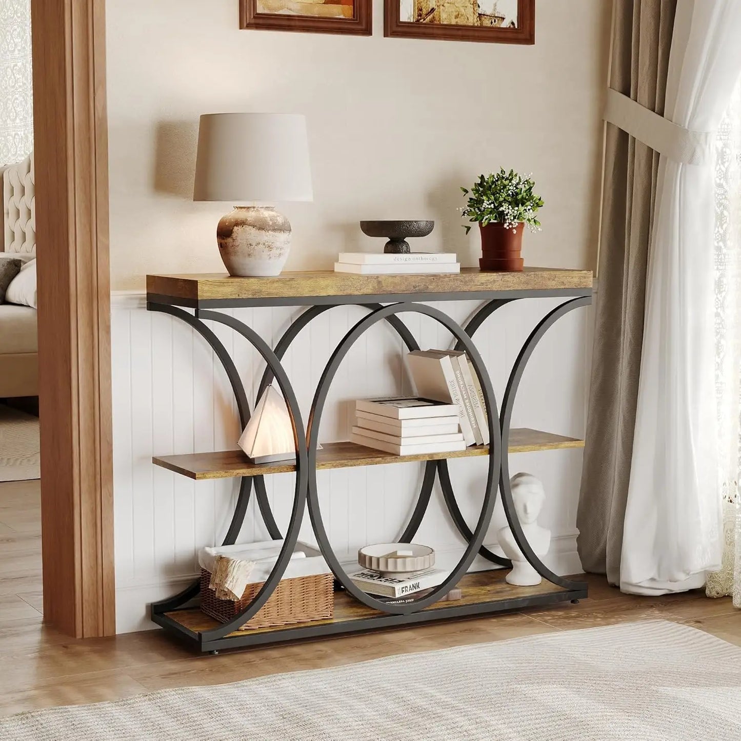 Narrow Console Table with Storage Shelves