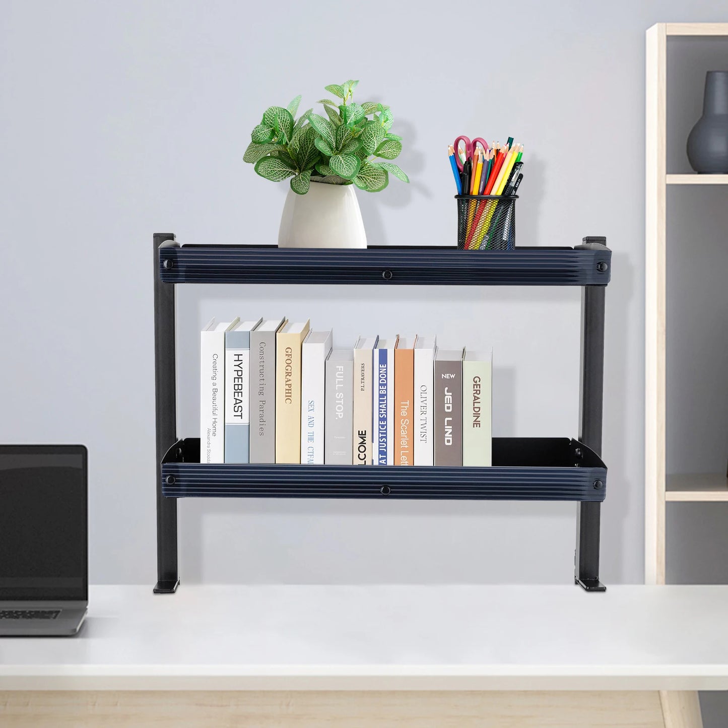 Clamp-on Desk Shelf, 2-Tier, Above or Under Table Corner Shelves Organizer
