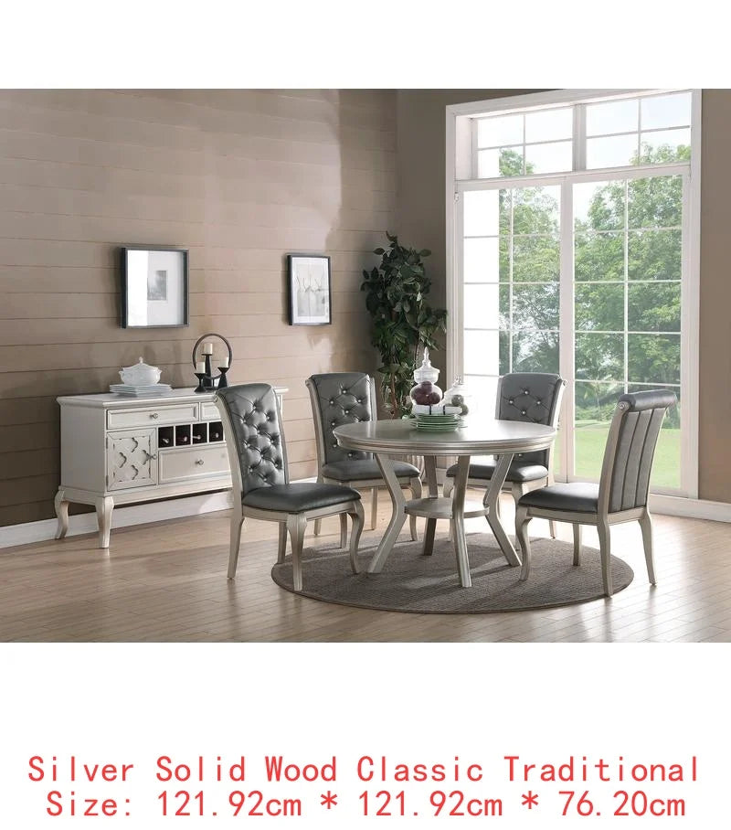 Rectangular Glass Dining Table Set with Silver Hue