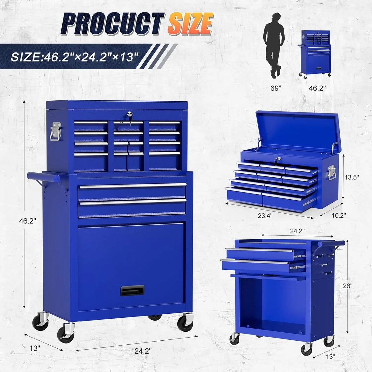 Heavy Duty Rolling Tool Chest with Wheels