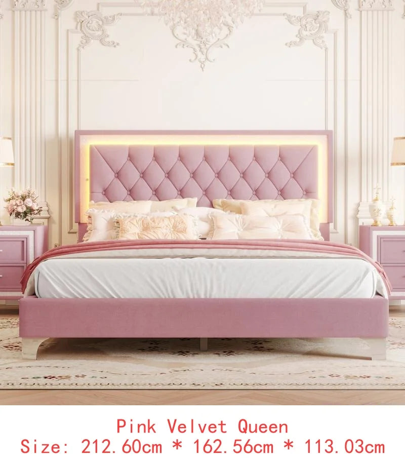 Modern Upholstered Bedroom Set with LED Lighting