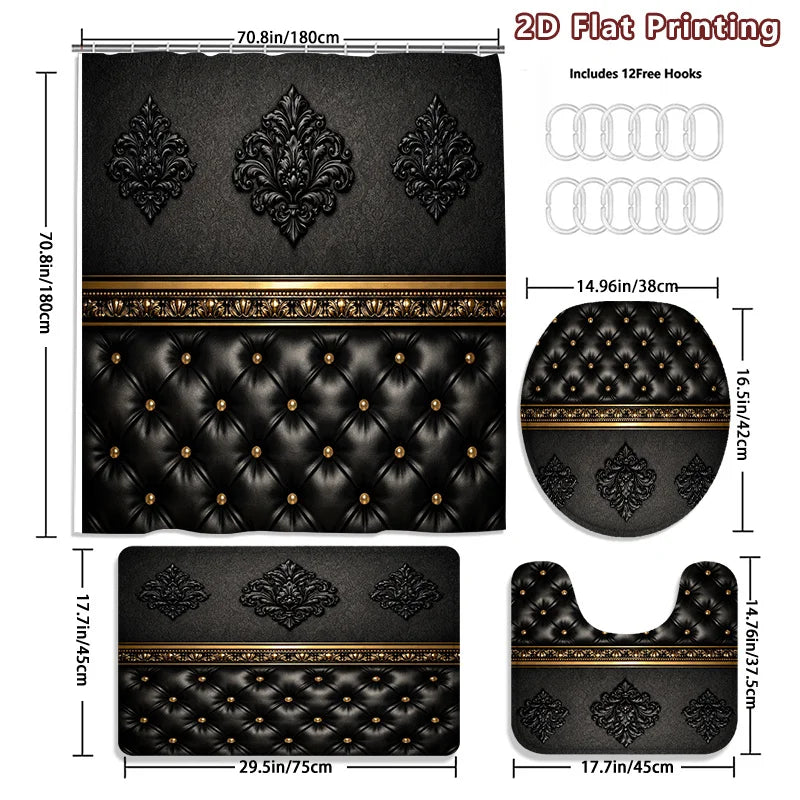 2D Flat, 2D Flat 4pcs Baroque Elegance Shower Curtain Set