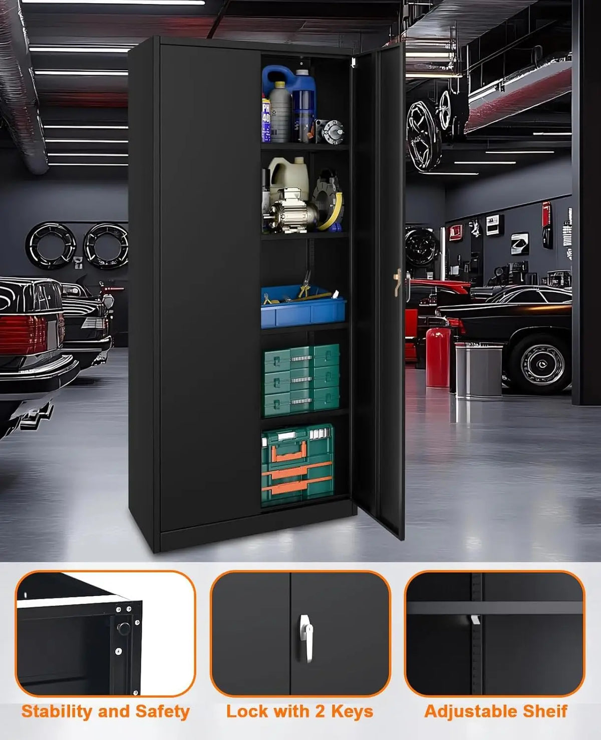 Heavy-Duty Metal Storage Cabinet with Lock