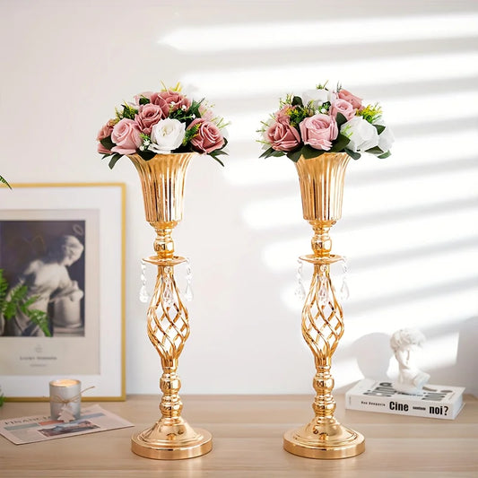 Gold Tall Vase with Crystal Chandelier