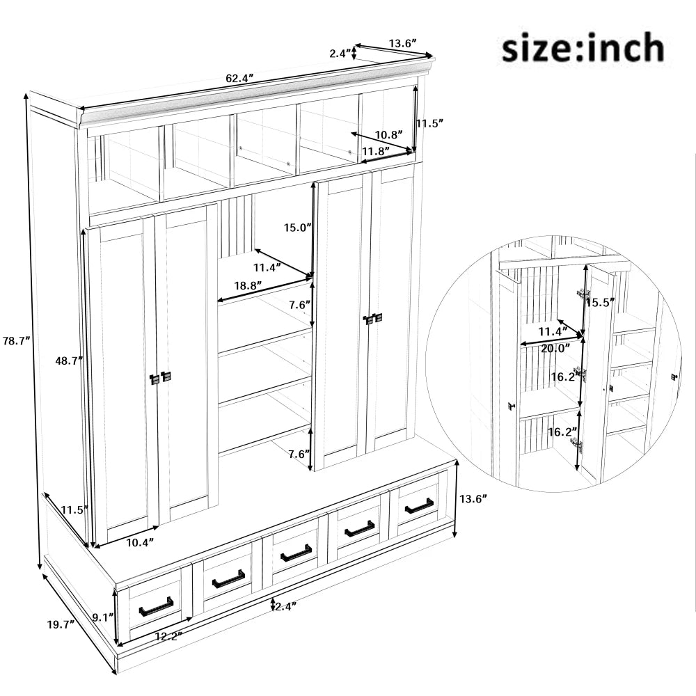Hall Entryway Storage Organizer Cabinet with Bench