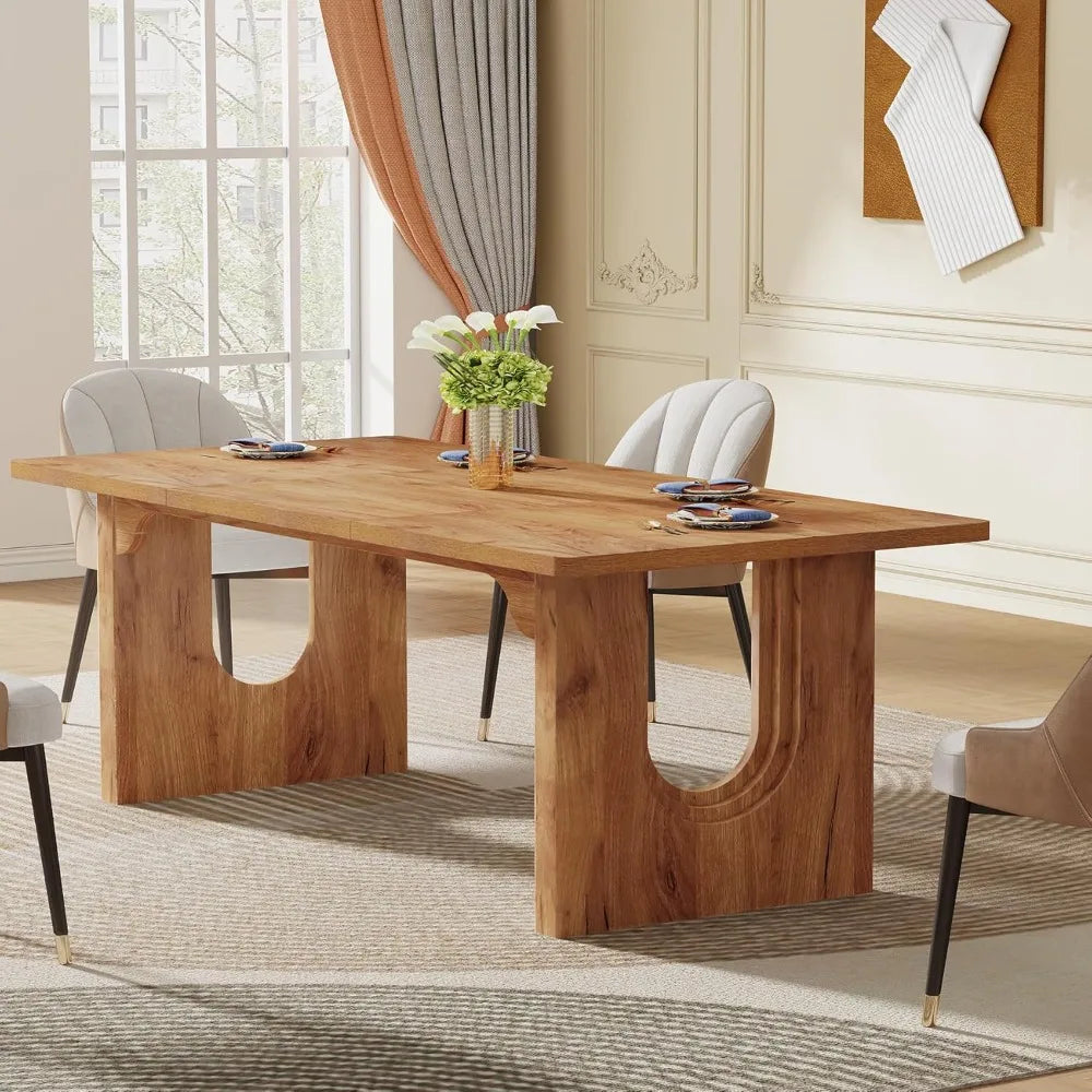 Modern Large Dining Table with Wood Pedestal Base