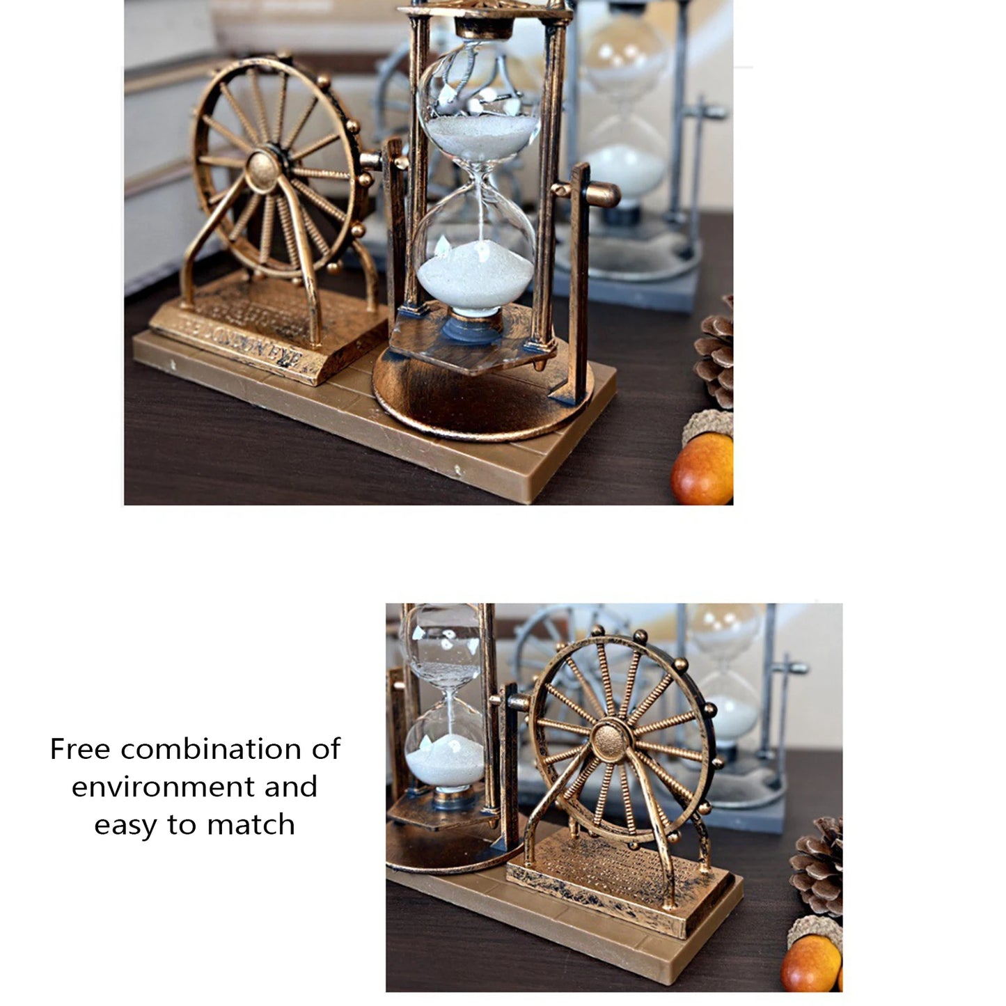 Vintage Ferris Wheel Statue Hourglass Sand Clock Retro Desk Timer