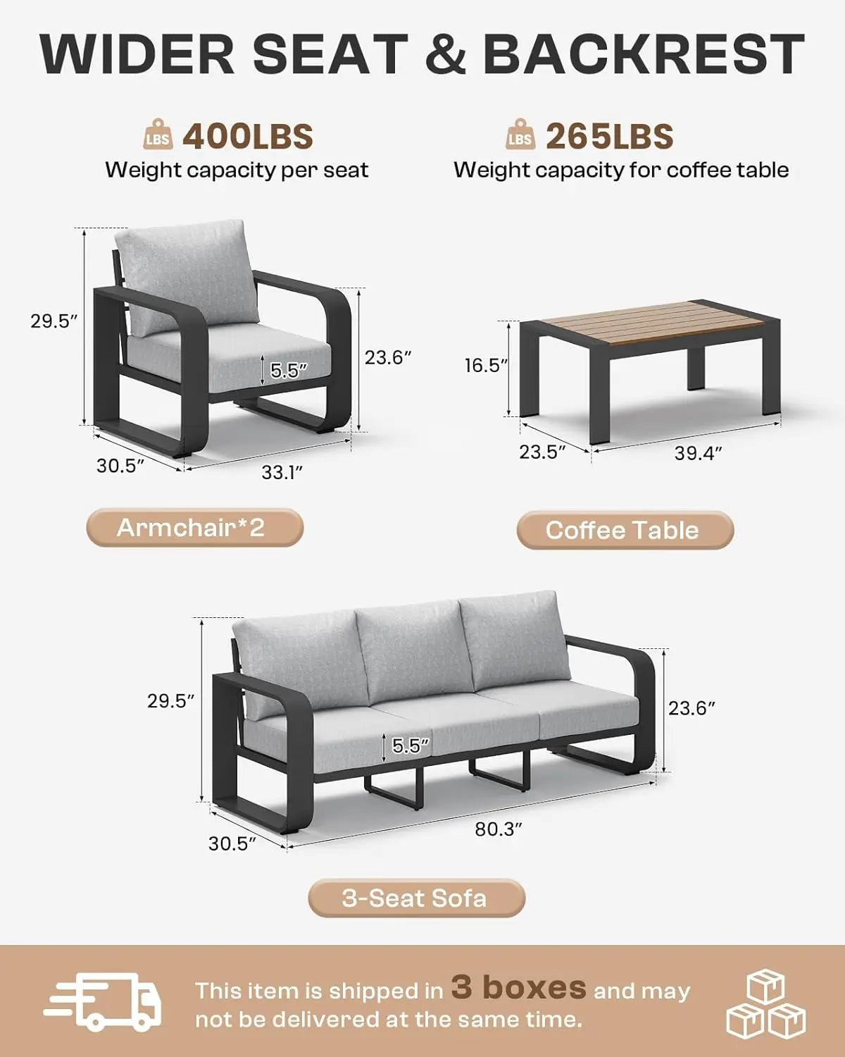 Aluminum Patio Conversation Set with Cushion Sectional Sofa