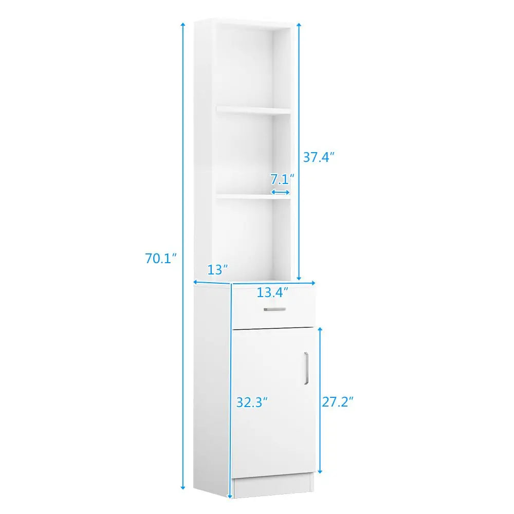 White Panel with One Door One Drawer Three Compartments Riser