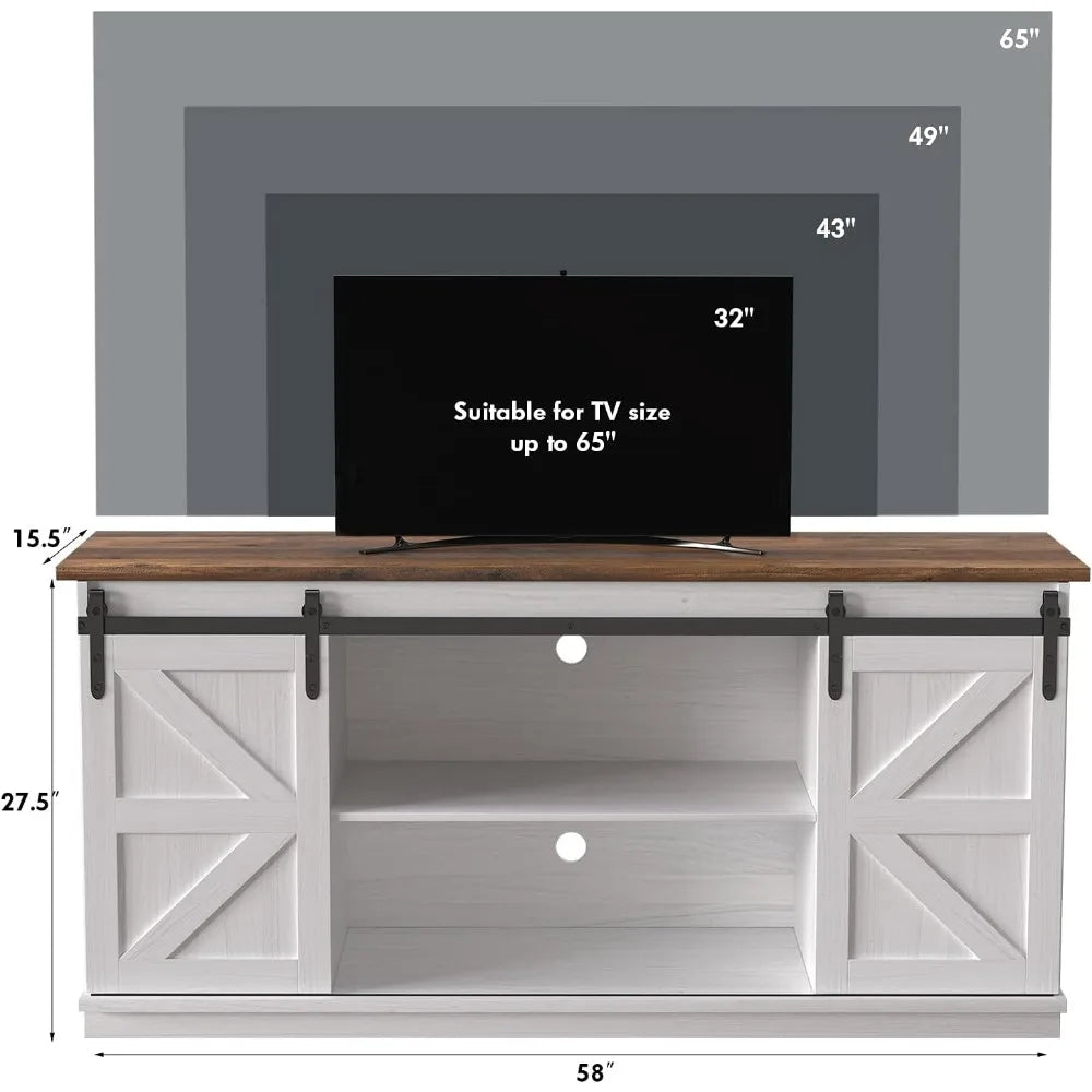 Entertainment Center with Storage Cabinets and Sliding Barn Doors