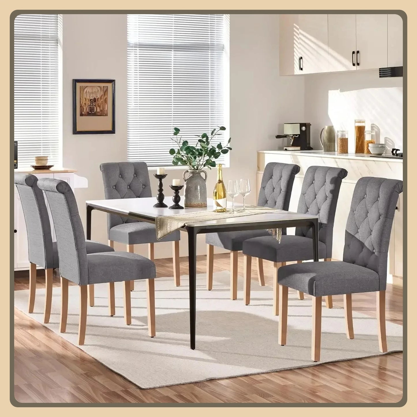 Fabric Upholstered Dining Chairs With Solid Wood Legs