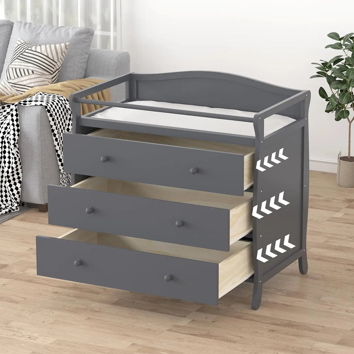 Baby Changing Table With Safety Belt & Rails Toddler Dresser
