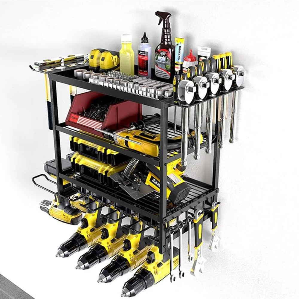 Tools Storage Rack Wall Mounted With Hooks Heavy-Duty Drill Holder
