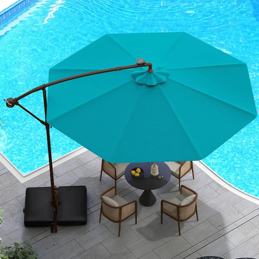 Offset Patio Umbrella with Base Included and Solar LED Lights