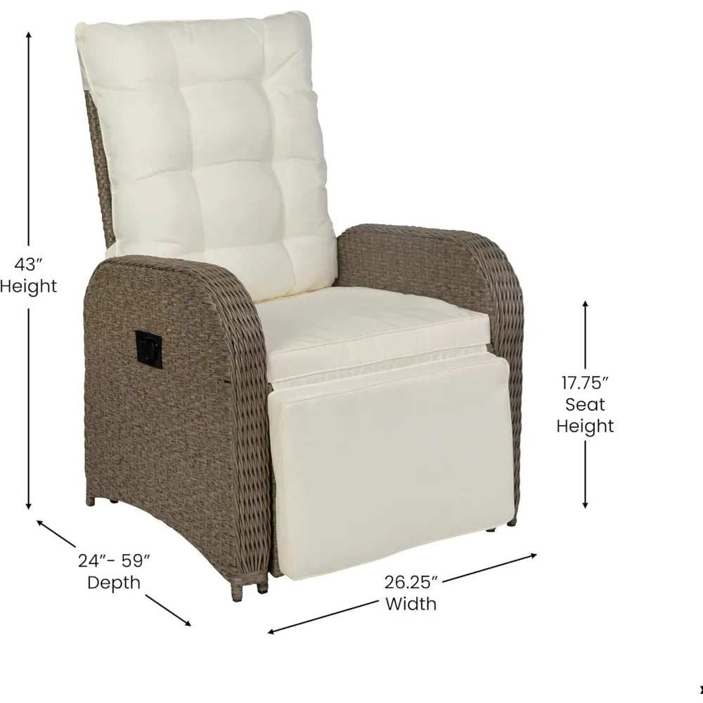 Patio Wicker Rattan Recliner Lounge Chair with Flip up Side Table