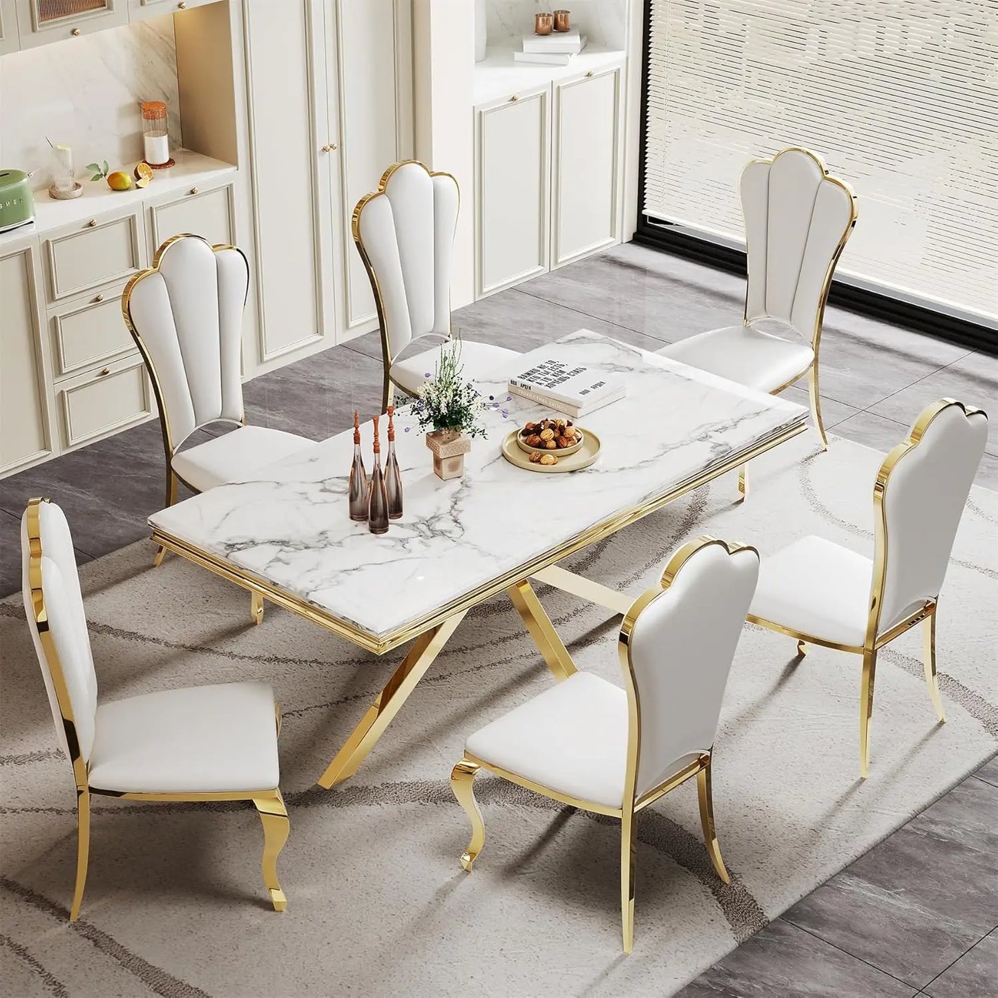 Modern Faux Marble Rectangular or Round Dining Table