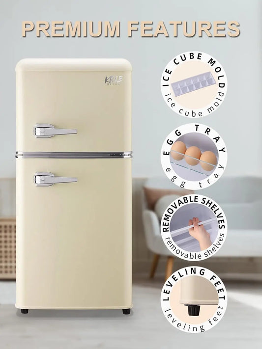 Retro Design Mini Compact Refrigerator with Freezer